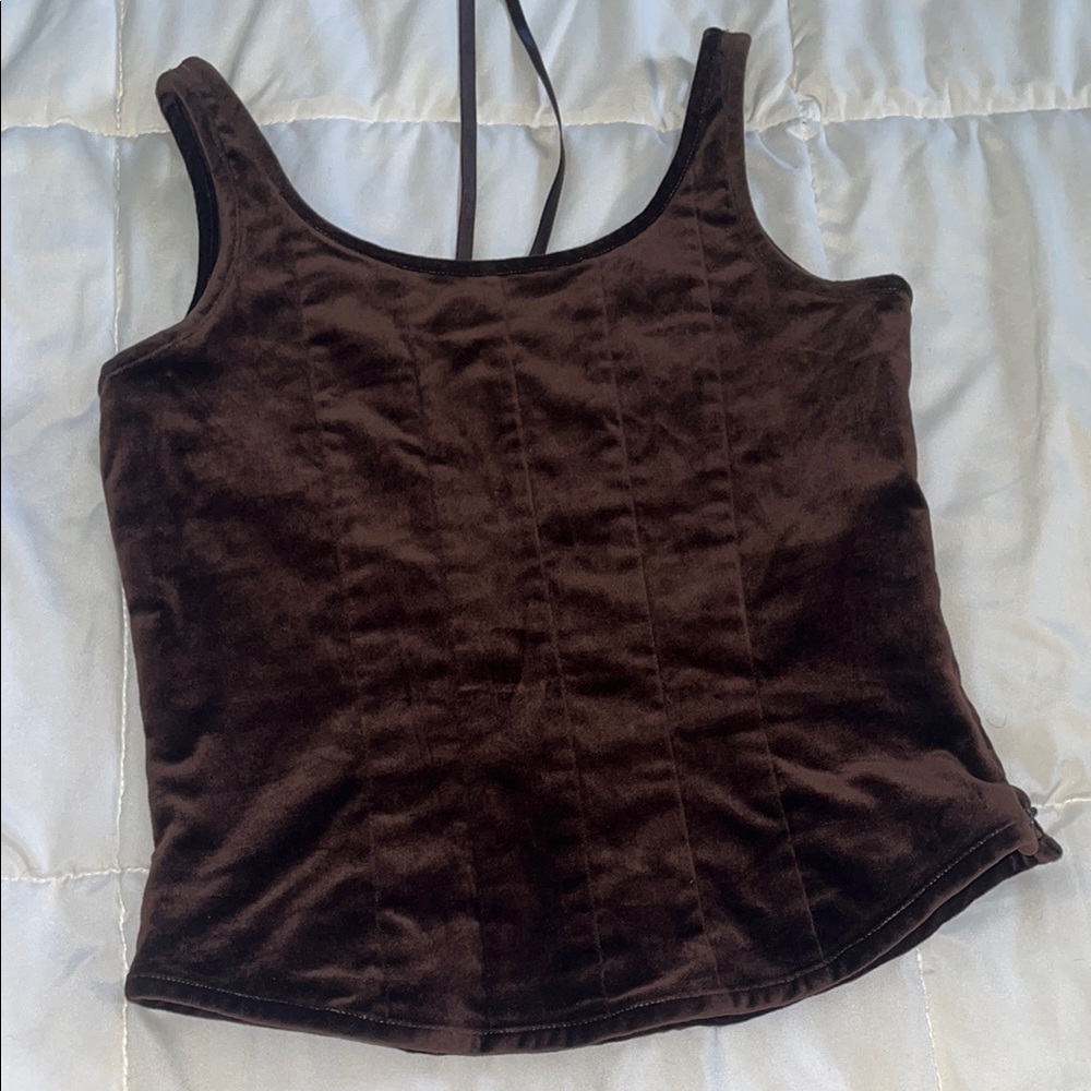 Ralph Lauren Brown Velvet Corset Tank